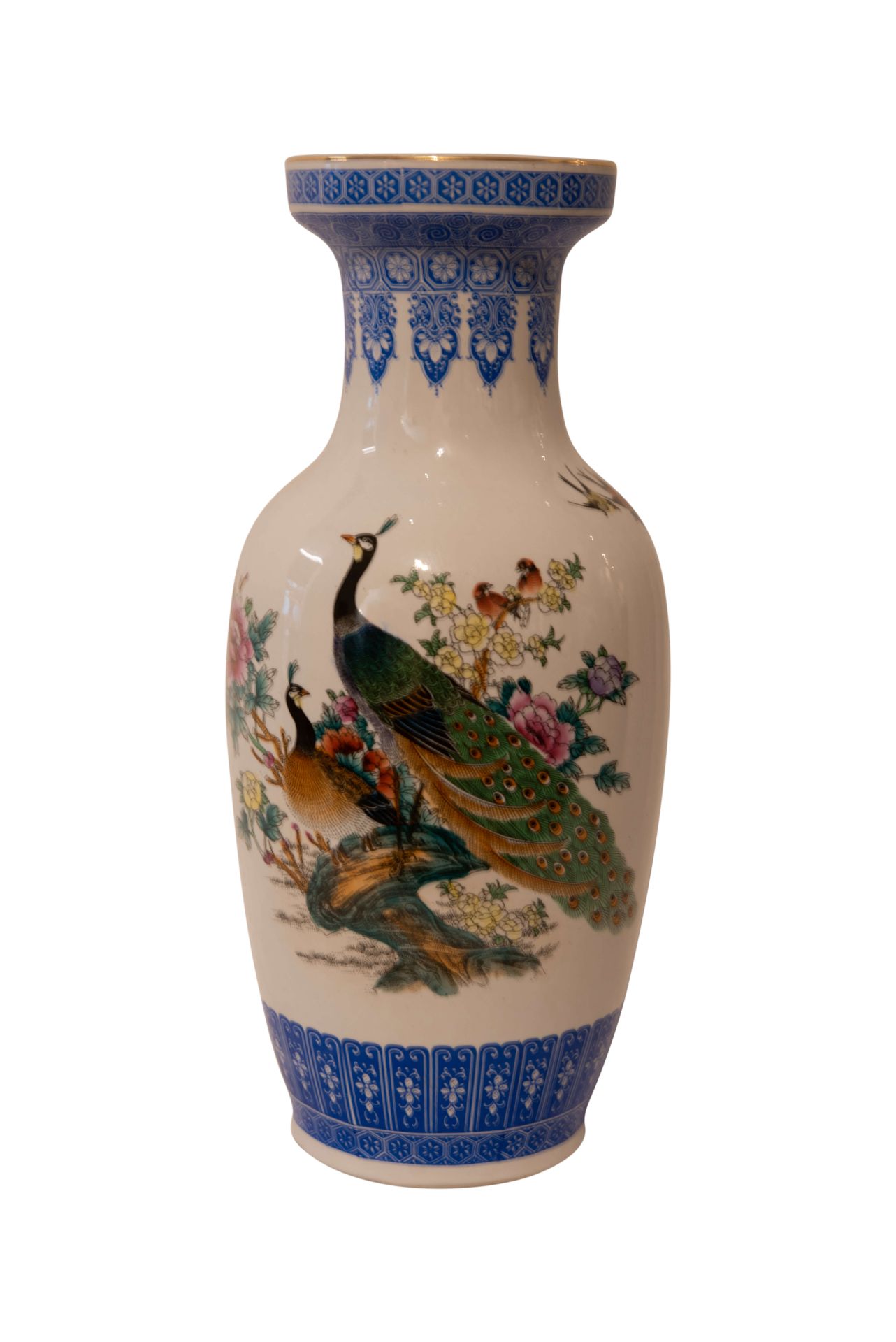 Chinesische Vase mit Pfau Motiv Keramik Glasiert | Chinese Vase With Peacock Motif, Ceramic Glazed
