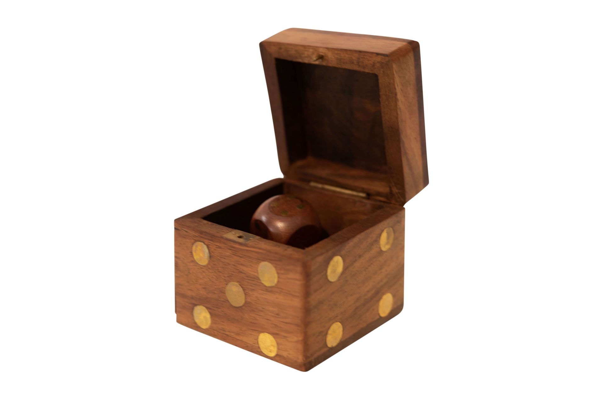 Holzkiste aus Rosenholz mit Würfeln und Messing Punkten | Wooden Box Made of Rosewood with Cubes and - Bild 4 aus 5