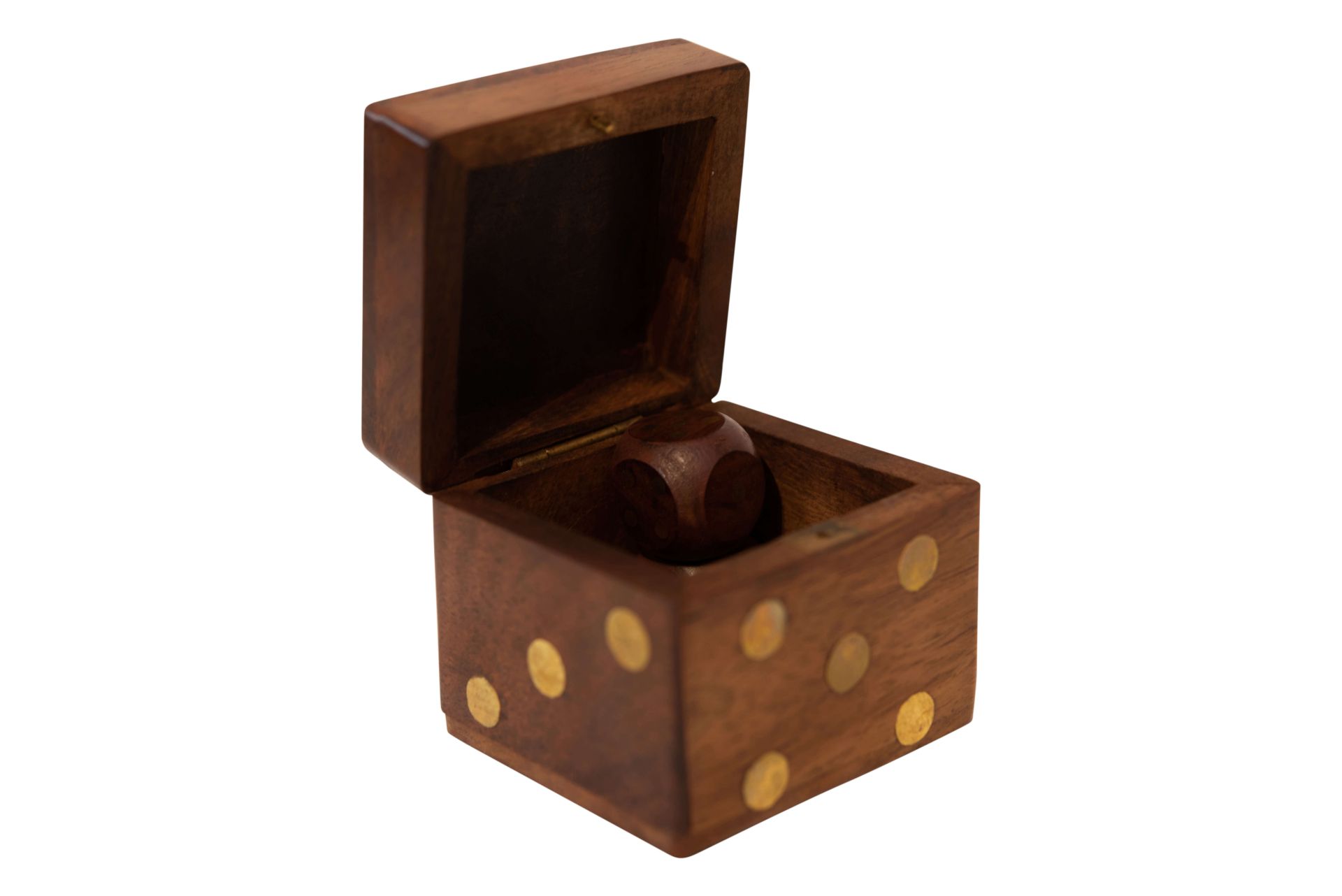 Holzkiste aus Rosenholz mit Würfeln und Messing Punkten | Wooden Box Made of Rosewood with Cubes and - Bild 2 aus 5