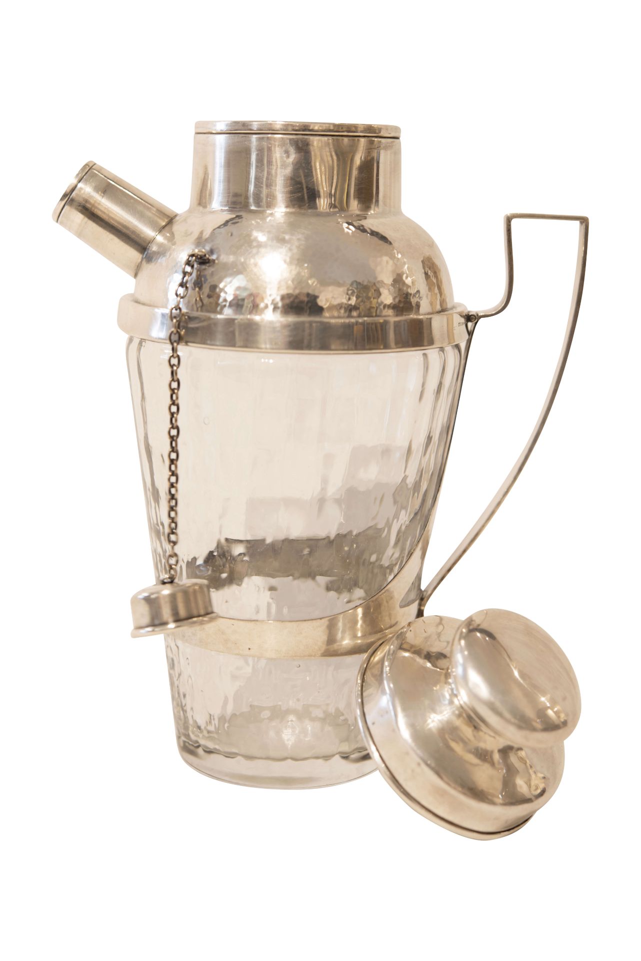 Shaker mit Ausguss und Deckel sowie Silber-Griff und Glasflasche | Shaker with Spout and Lid, Silver - Bild 3 aus 5