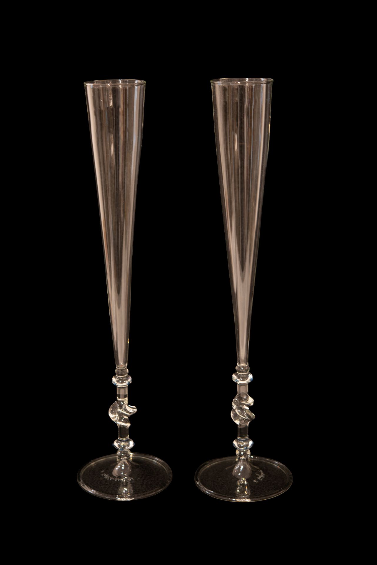 2 Sektflöten, signiert Taffelberger | 2 Champagne Flutes Signed Taffelberger