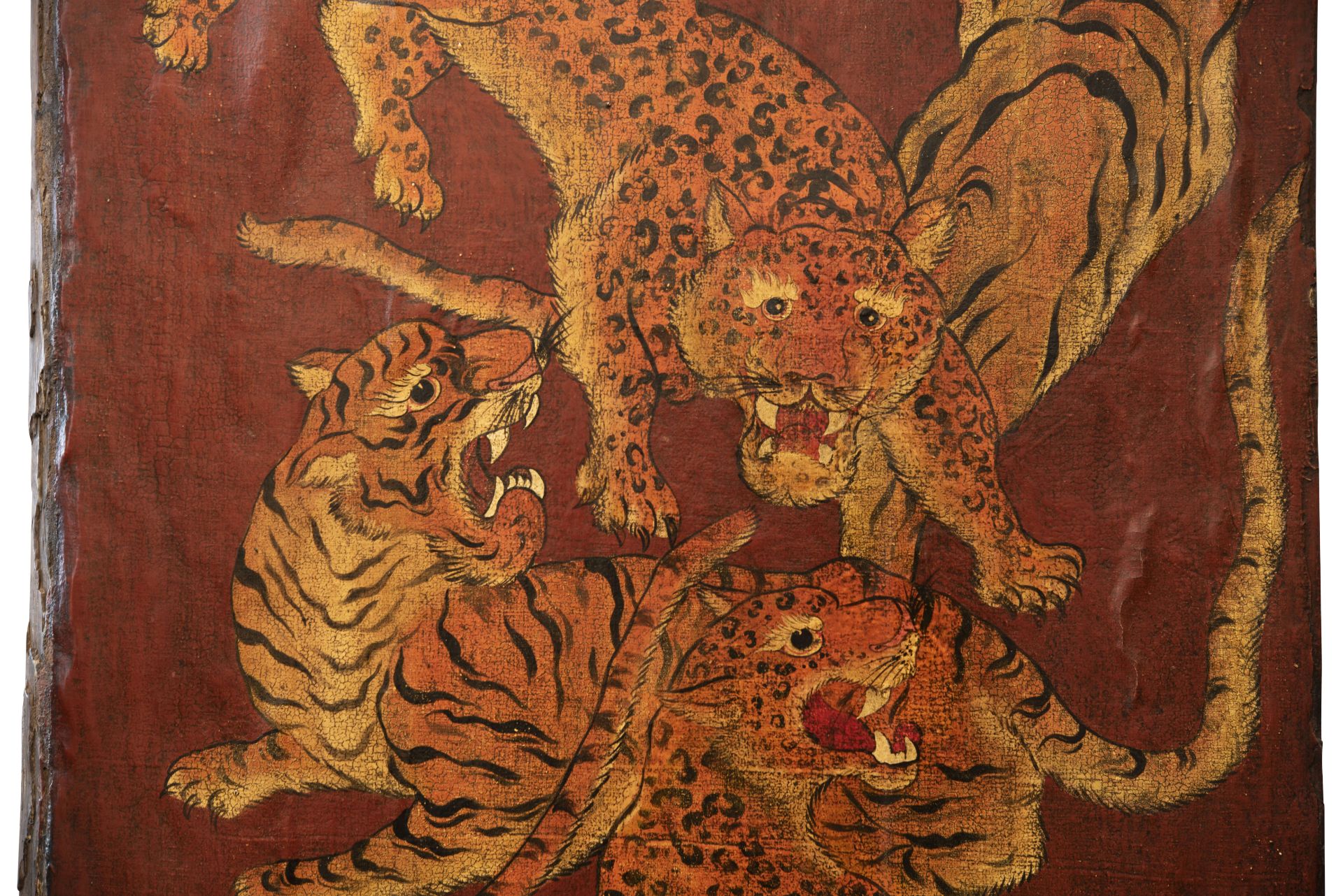 Tibetanische Türverkleidung mit Tiger- und Leopardenmalerei | Tibetan Door Panel with Tiger and Leop - Bild 3 aus 5