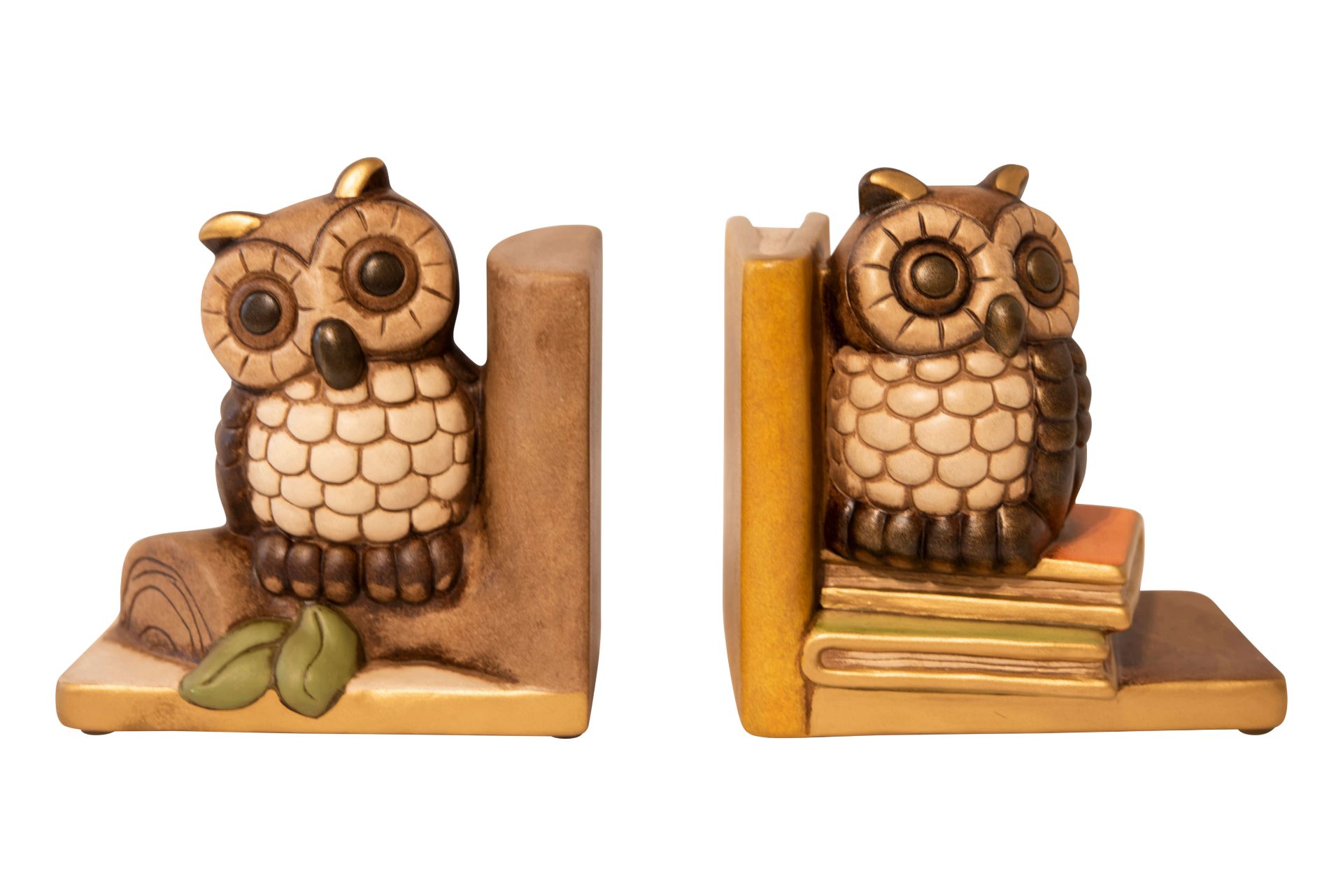 2 Stück Thun Buchstützen rechts & links Eule Keramik | 2 Pieces Thun Bookends Right & Left Owl Ceram