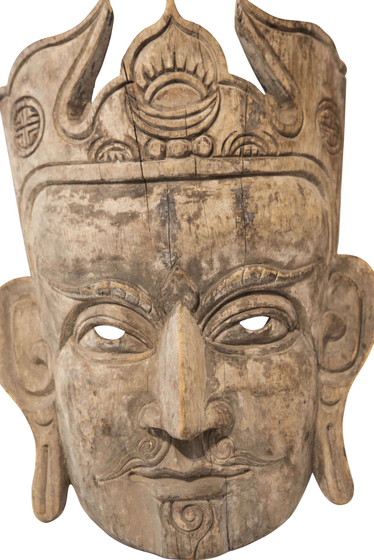 Geschnitzte Holzmaske mit Rissen Buddha | Buddha, Carved Wooden Mask with Cracks - Image 4 of 5