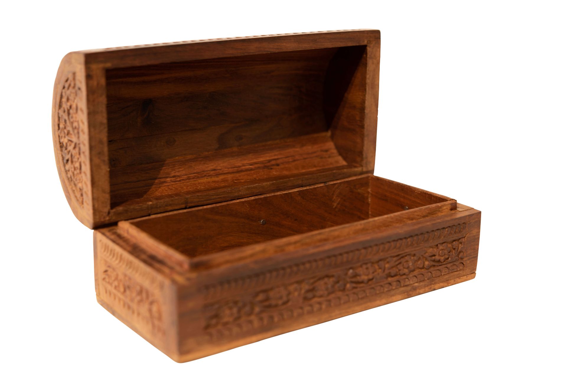 Holzkiste aus Rosenholz Asiatische Schnitzmotive | Rosewood Box with Carved Asian Motifs - Image 3 of 5