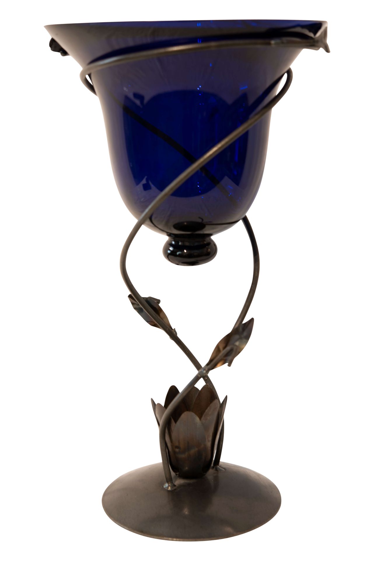 Metall Gestell mit Kobaltblauem Glaseinsatz  | Metal Frame with Cobalt Blue Glass Bowl