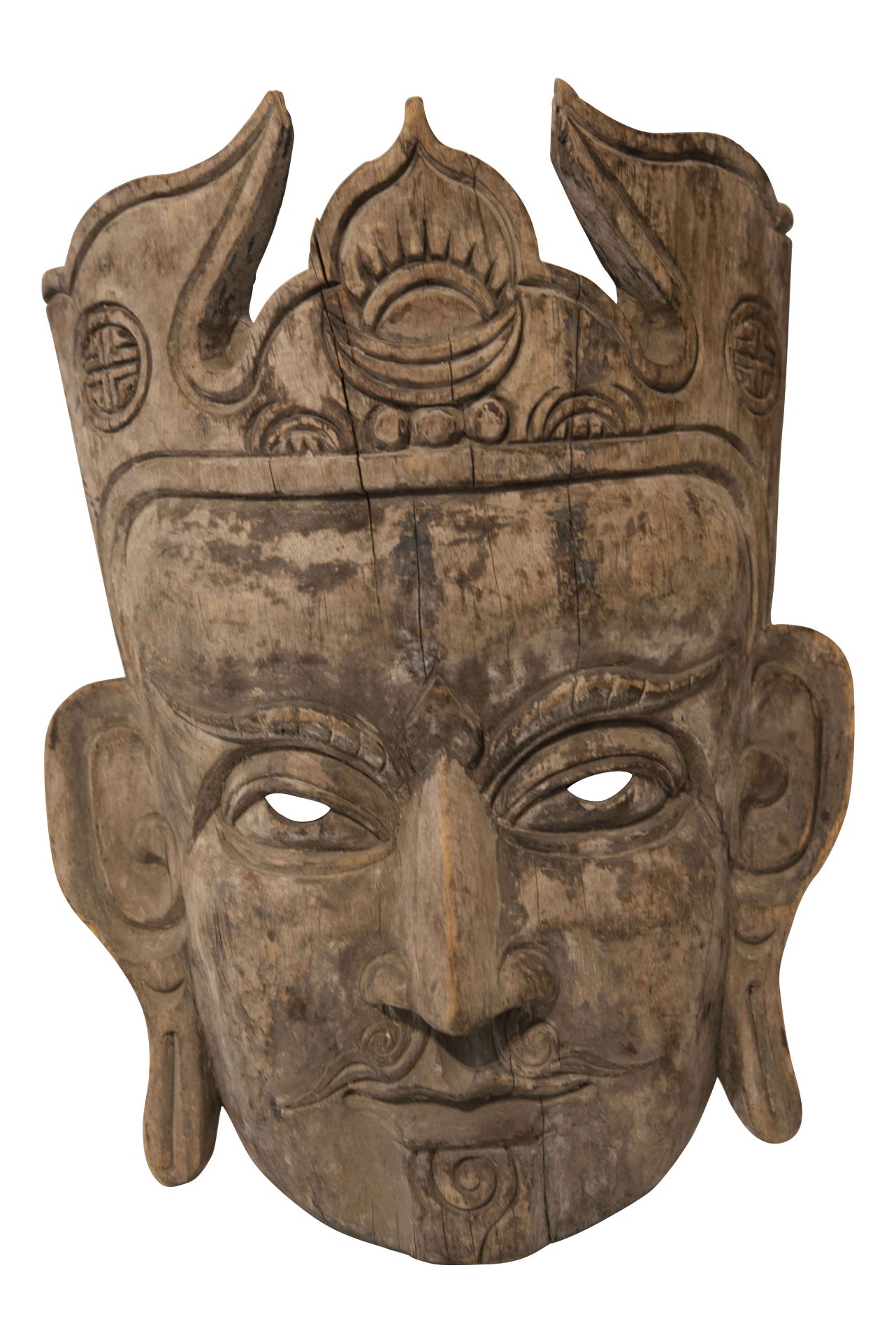 Geschnitzte Holzmaske mit Rissen Buddha | Buddha, Carved Wooden Mask with Cracks