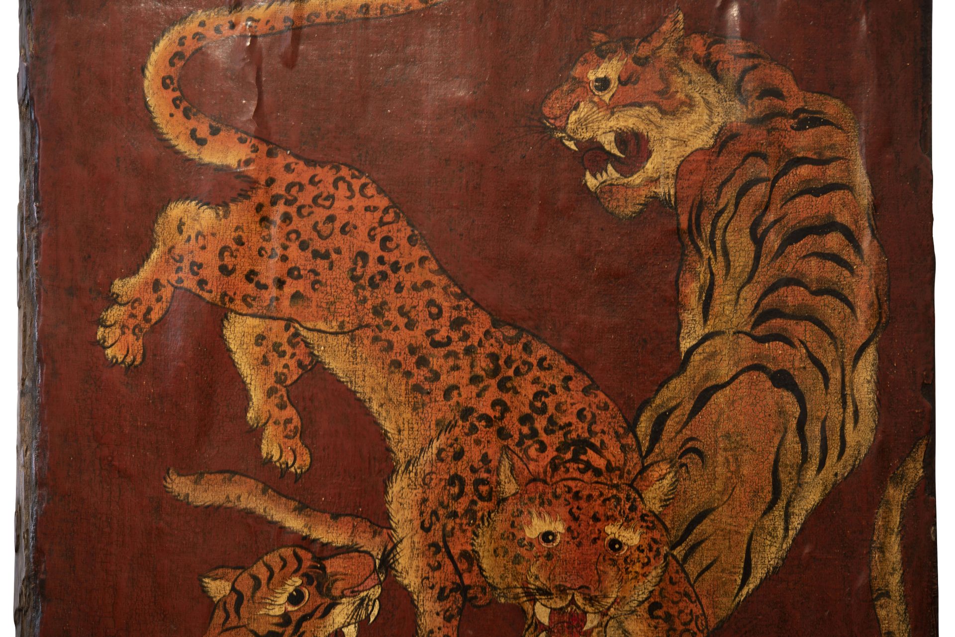Tibetanische Türverkleidung mit Tiger- und Leopardenmalerei | Tibetan Door Panel with Tiger and Leop - Image 2 of 5