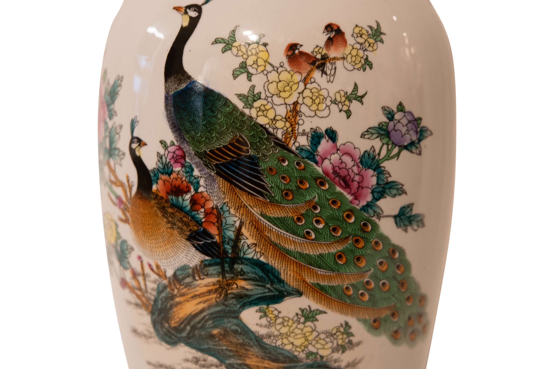 Chinesische Vase mit Pfau Motiv Keramik Glasiert | Chinese Vase With Peacock Motif, Ceramic Glazed - Image 3 of 5