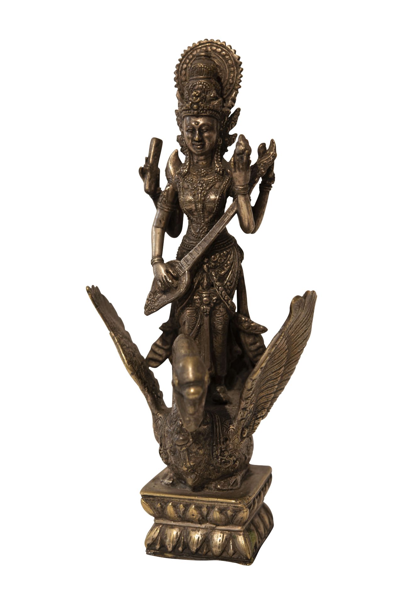 Indische Bronzestatue Göttin mit Schwan | Indian Bronze Statue Goddess with Swan