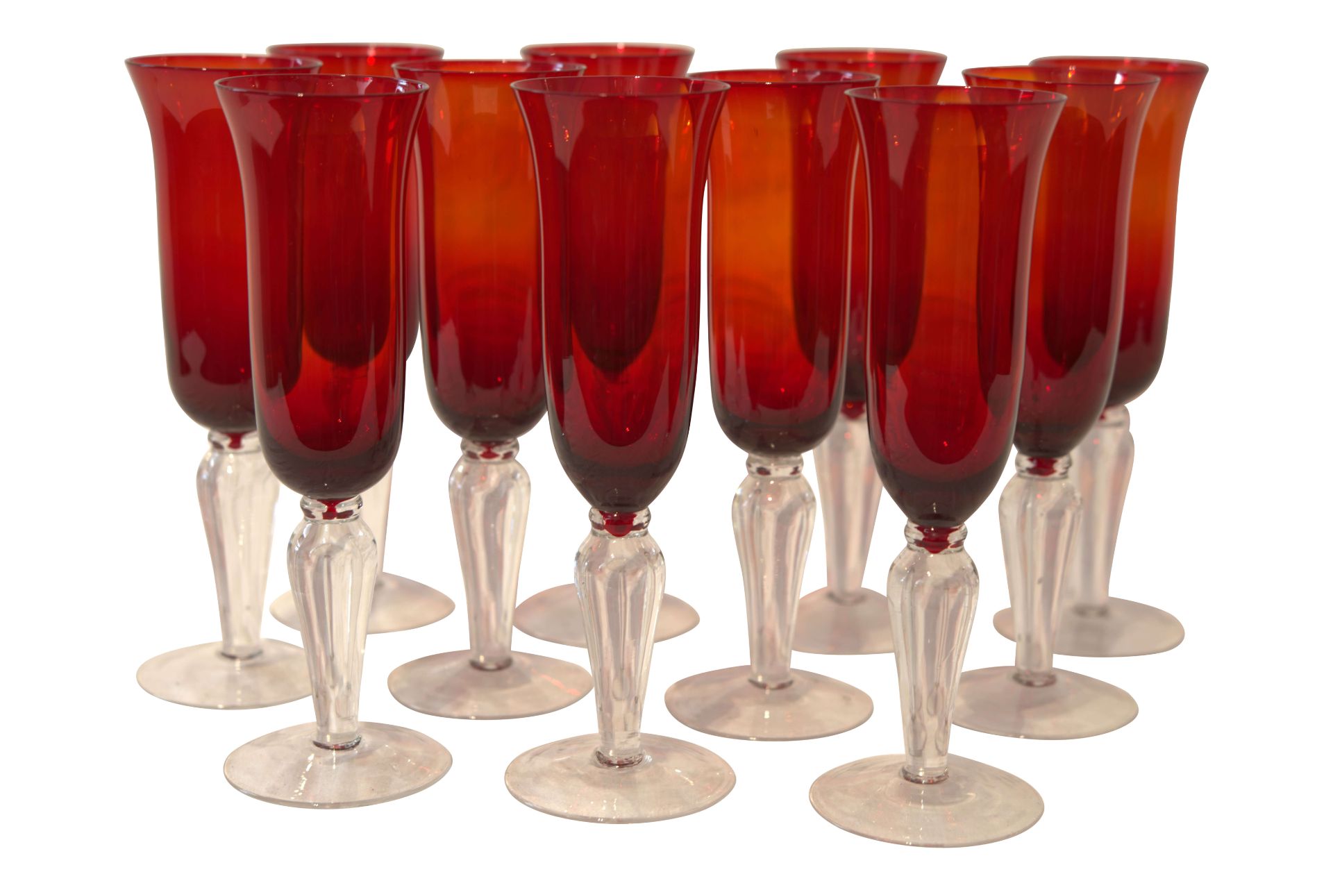 11 langstielige Gläser rotes und weißes Glas | 11 Long Stem Glasses Red and White Glass - Image 2 of 5