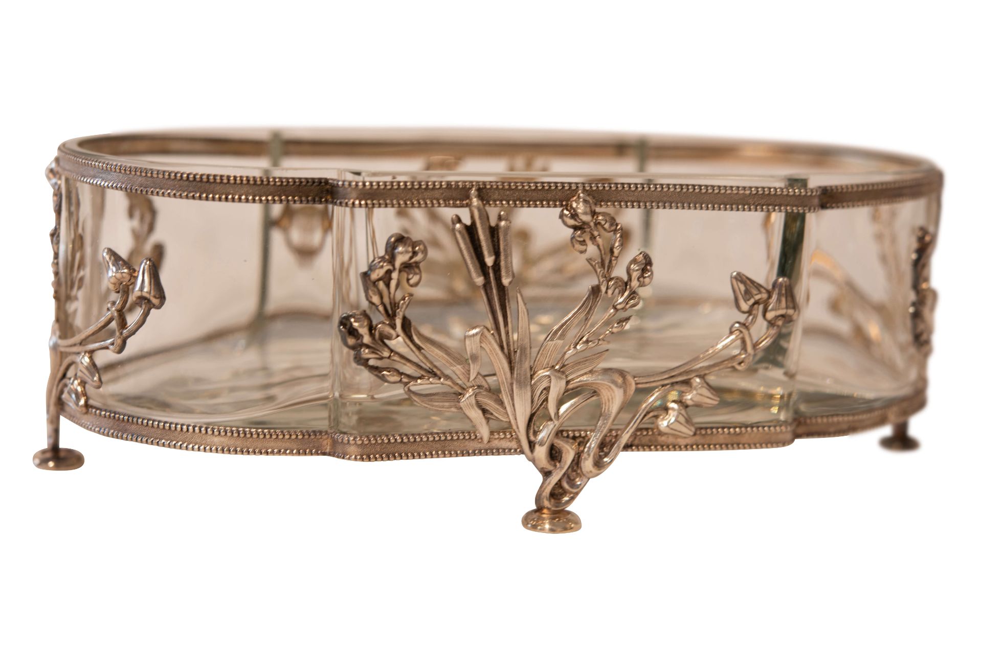 Ovaler versilberter Tafel-Aufsatz mit Glaseinsatz | Oval Silver Plated Centerpiece with Glass Insert - Bild 3 aus 5