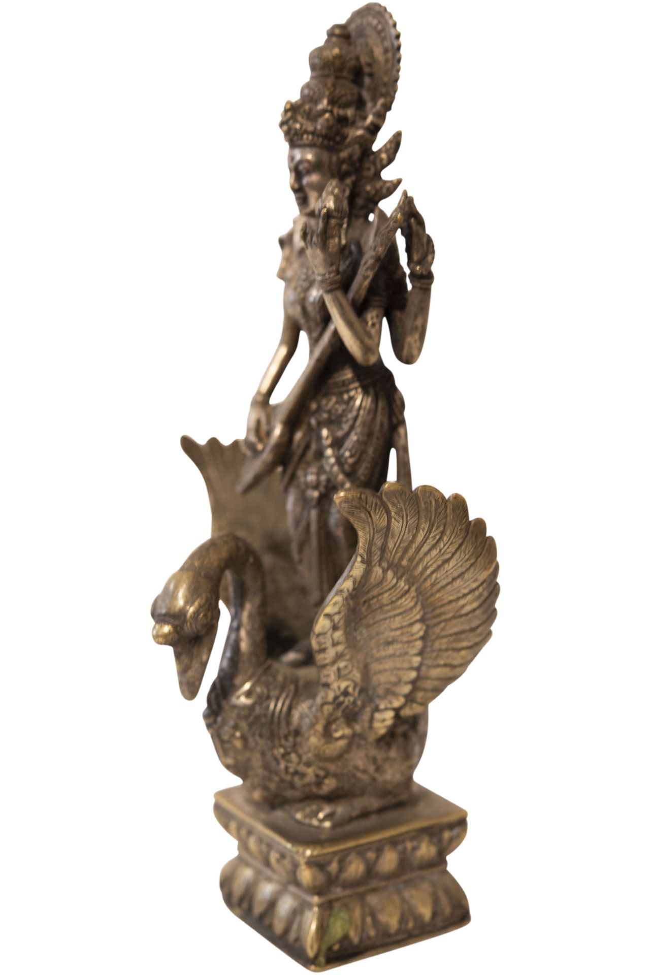 Indische Bronzestatue Göttin mit Schwan | Indian Bronze Statue Goddess with Swan - Image 2 of 5