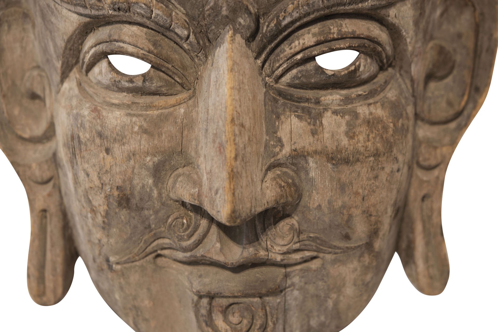 Geschnitzte Holzmaske mit Rissen Buddha | Buddha, Carved Wooden Mask with Cracks - Image 5 of 5