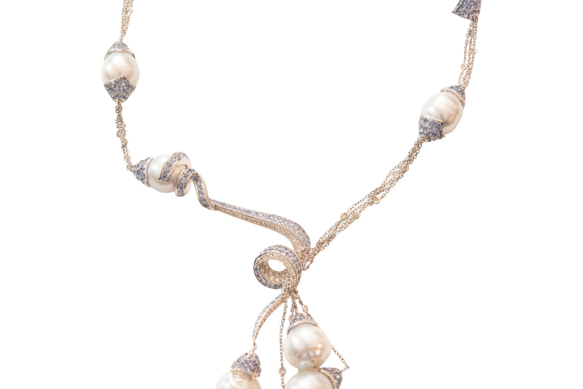 Collier WG mit Brillanten, Saphire, und Perlen|Necklace with Diamonds, Sapphires, & Pearls - Image 3 of 6