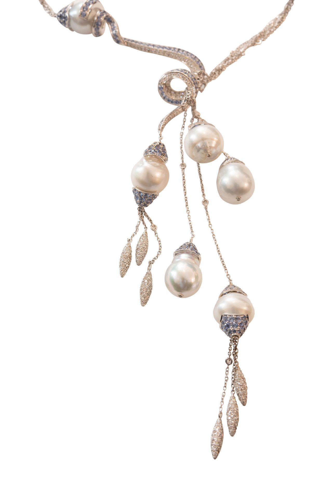 Collier WG mit Brillanten, Saphire, und Perlen|Necklace with Diamonds, Sapphires, & Pearls - Image 2 of 6