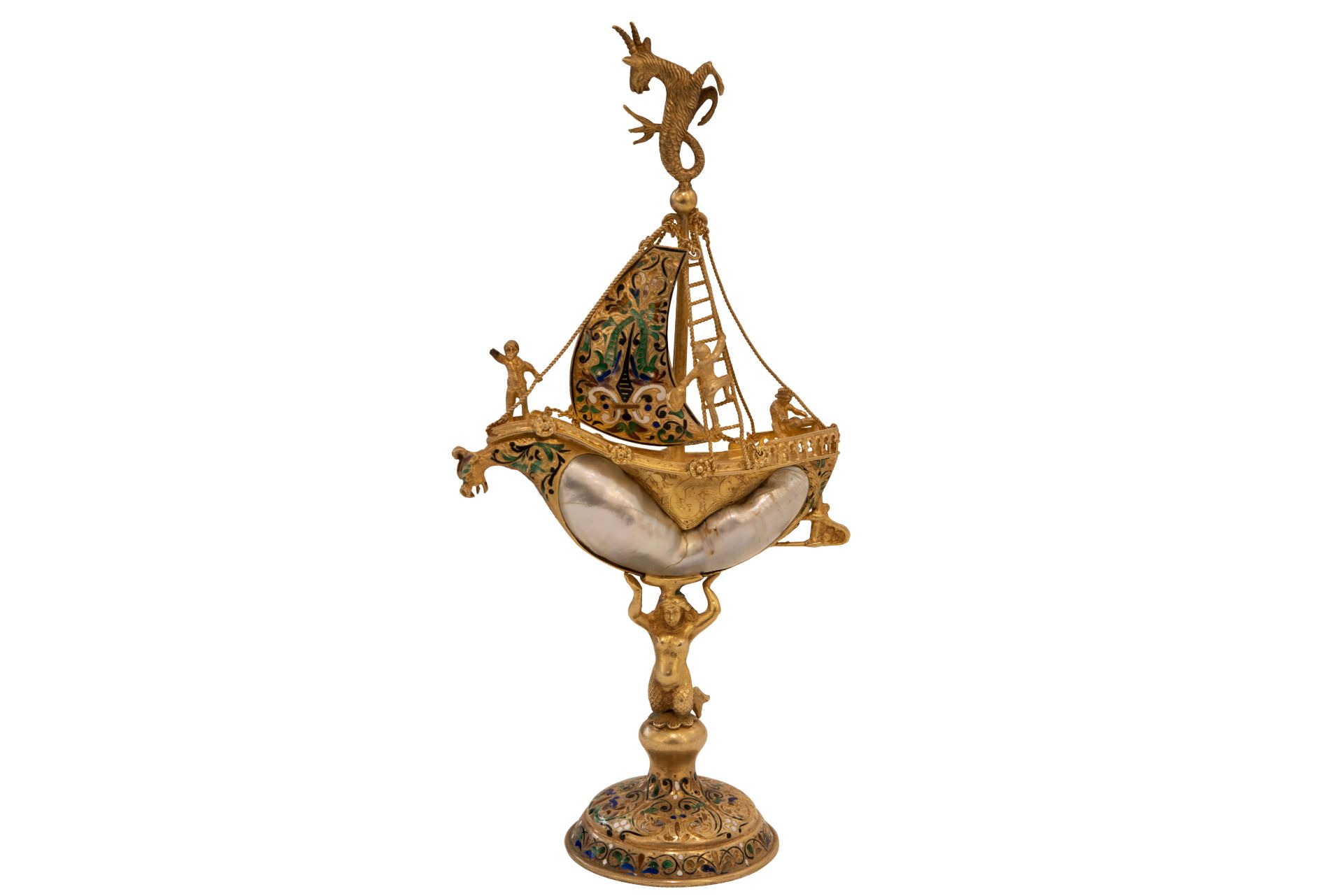 Museumsstück Segelschiff Silber Feuervergoldet von L. Politzer|Museum Piece Sailing Ship Silver Fire