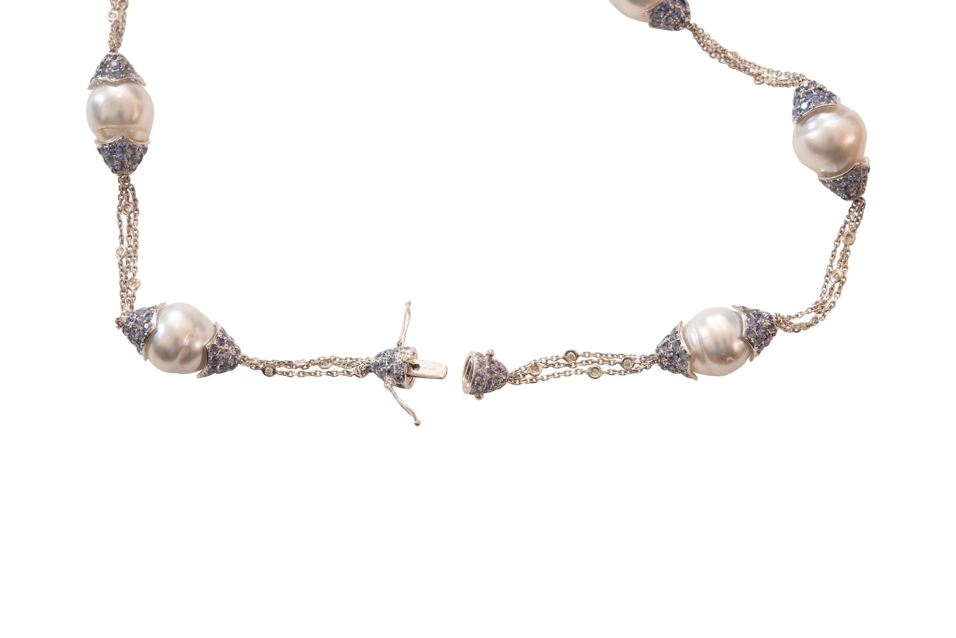 Collier WG mit Brillanten, Saphire, und Perlen|Necklace with Diamonds, Sapphires, & Pearls - Image 4 of 6