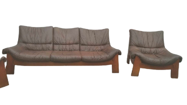 Maison Regain | France 1960's | Leather Couch & Chair