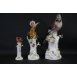 Three Antique Meissen Porcelain Figures of Birds