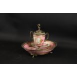 Antique French Sevres Style Porcelain and Ormolu Inkwell