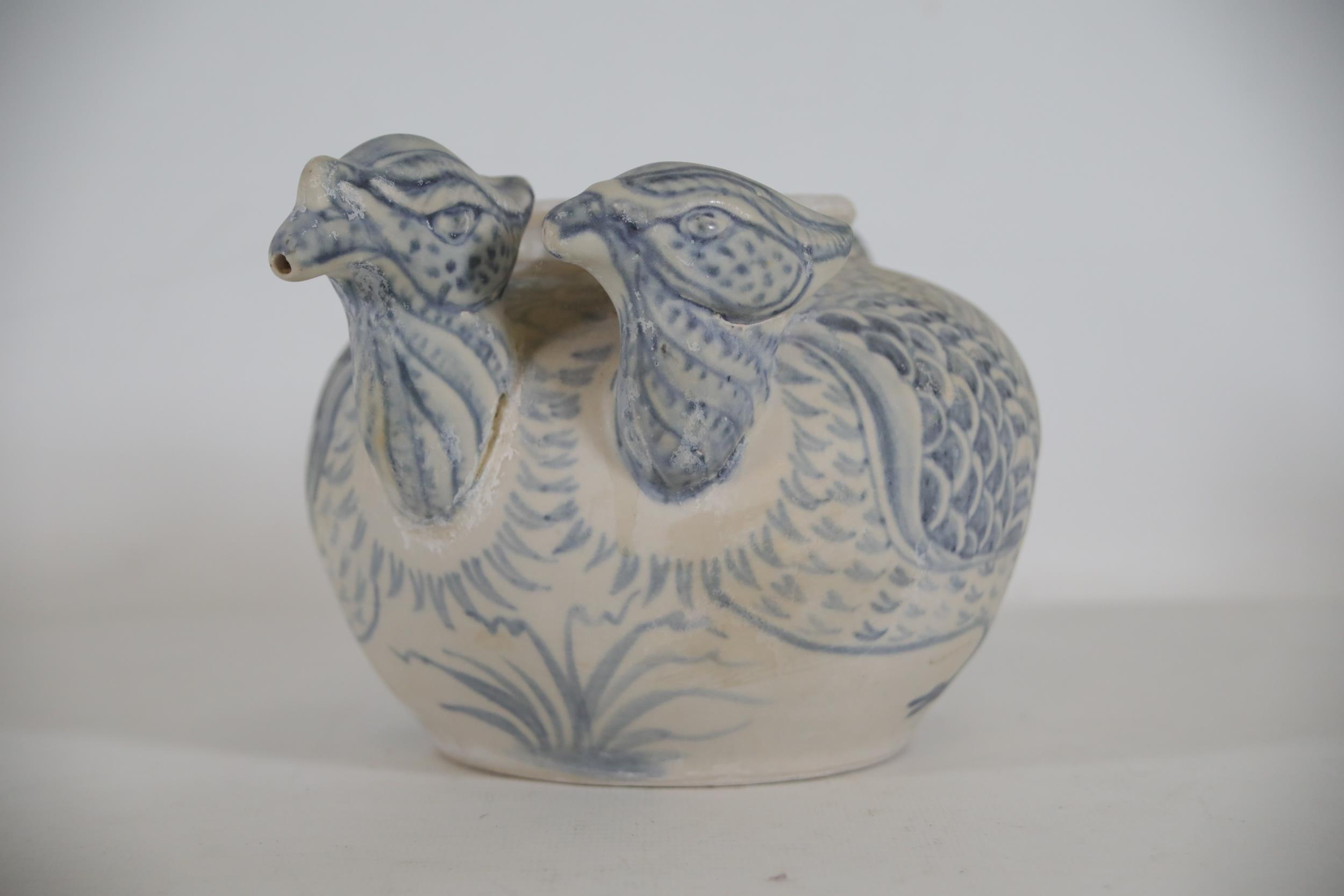 Hoi an Hoard Annamese Hand Painted Double Headed Parrot Teapot