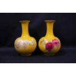 Pair of Chinese Vases in Yellow Glaze with Bamboo