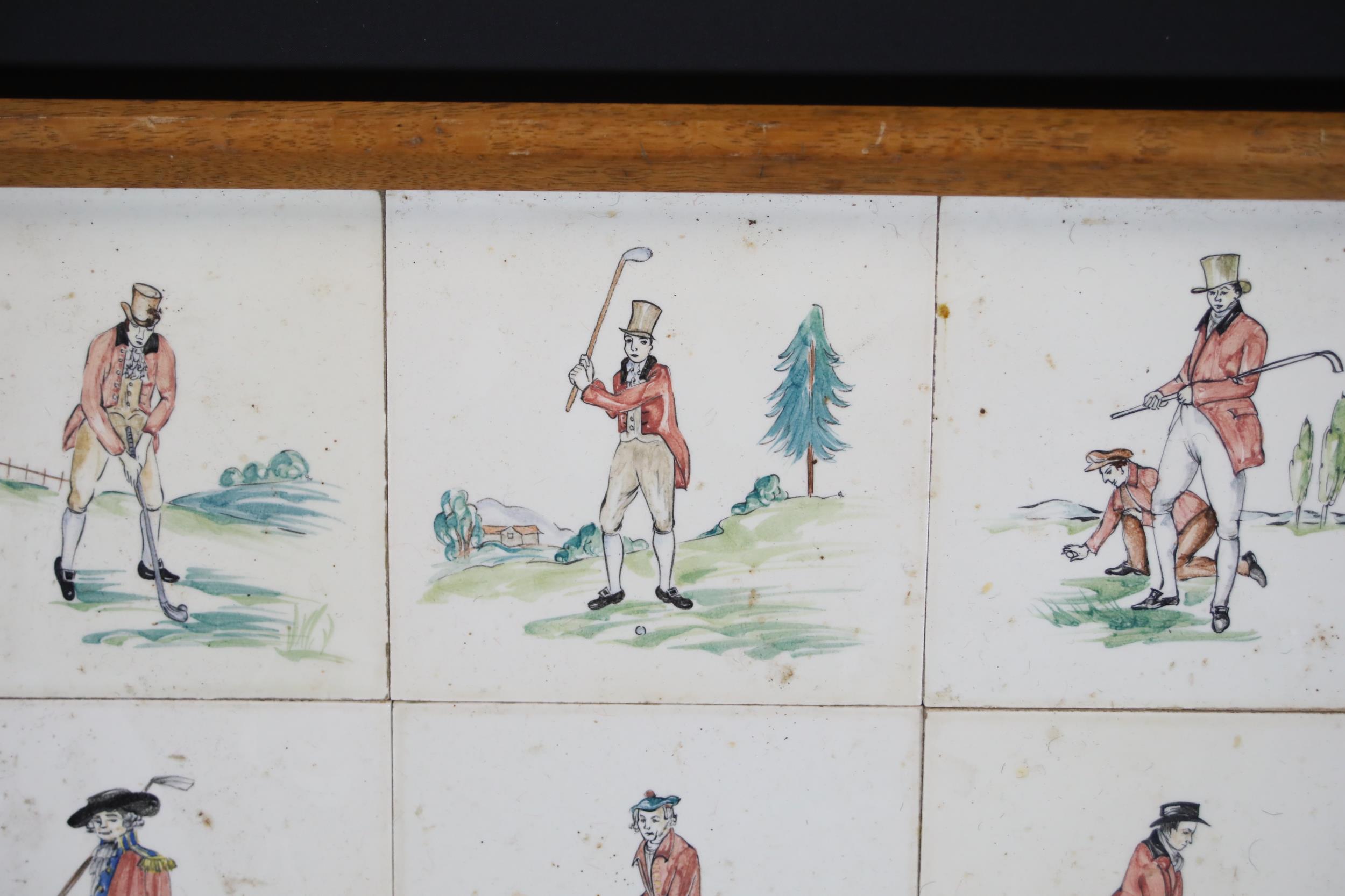 Victorian Tiles of Golf Scenes in a Wooden Tray - Image 3 of 9