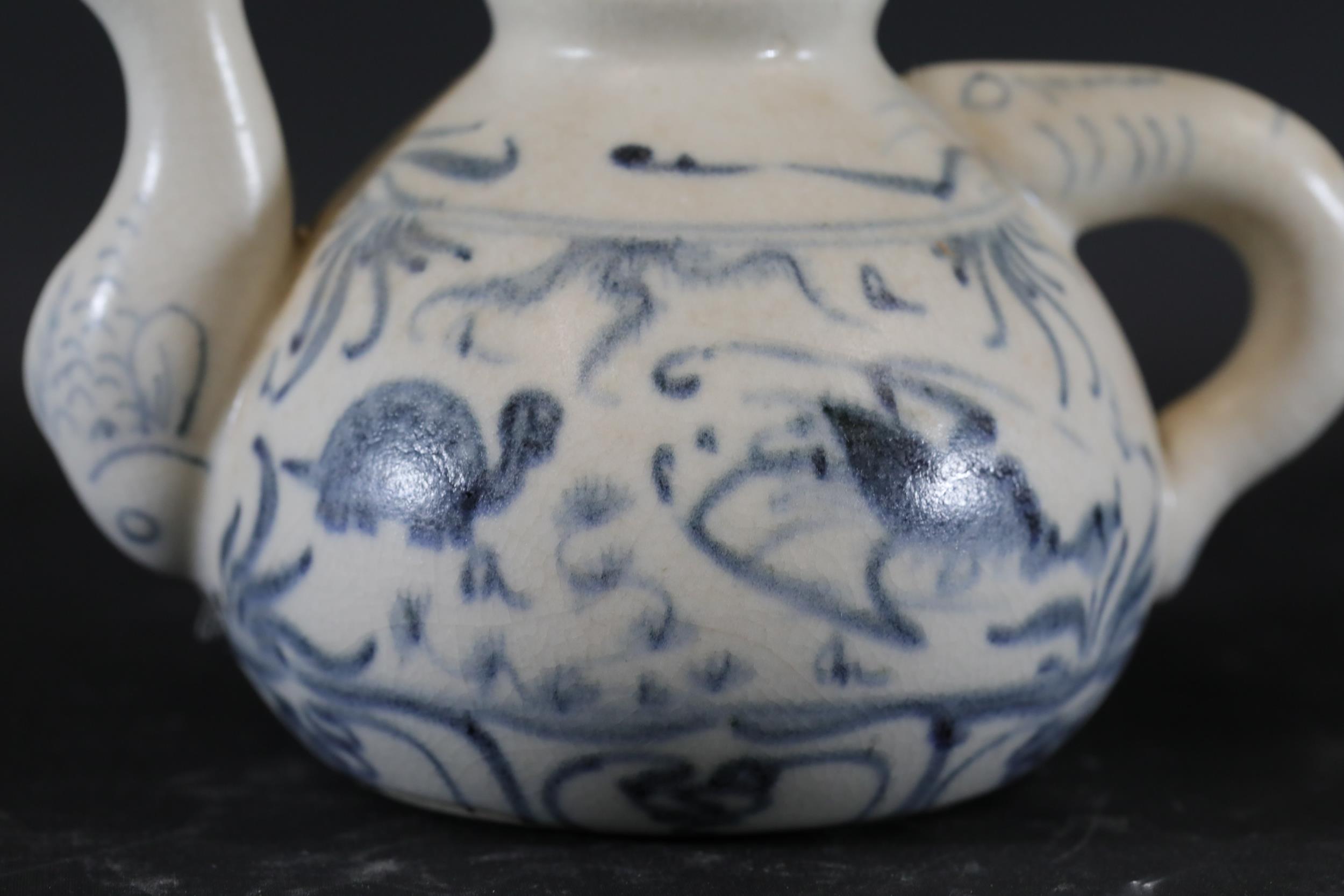 Hoi an Hoard Annamese Blue And White Hand Painted Tea Pot - Image 3 of 10