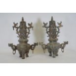 Pair Archaic Ritual Bronze Han Dynasty Style Incense Burners