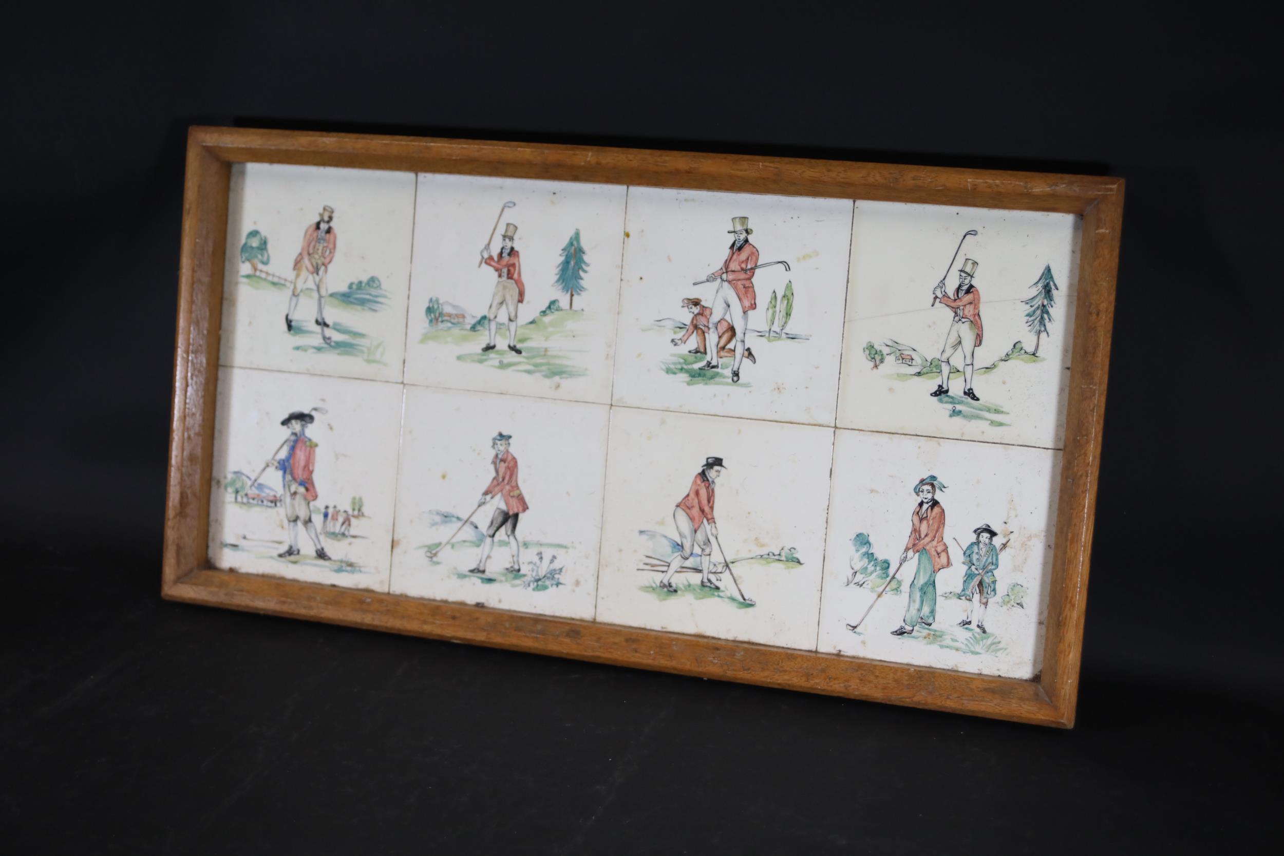 Victorian Tiles of Golf Scenes in a Wooden Tray - Image 9 of 9