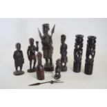 Collection of African Figurines including Candle Stick Holders