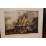 Large Framed Engraved Print of Nelsons Ship Trafalgar