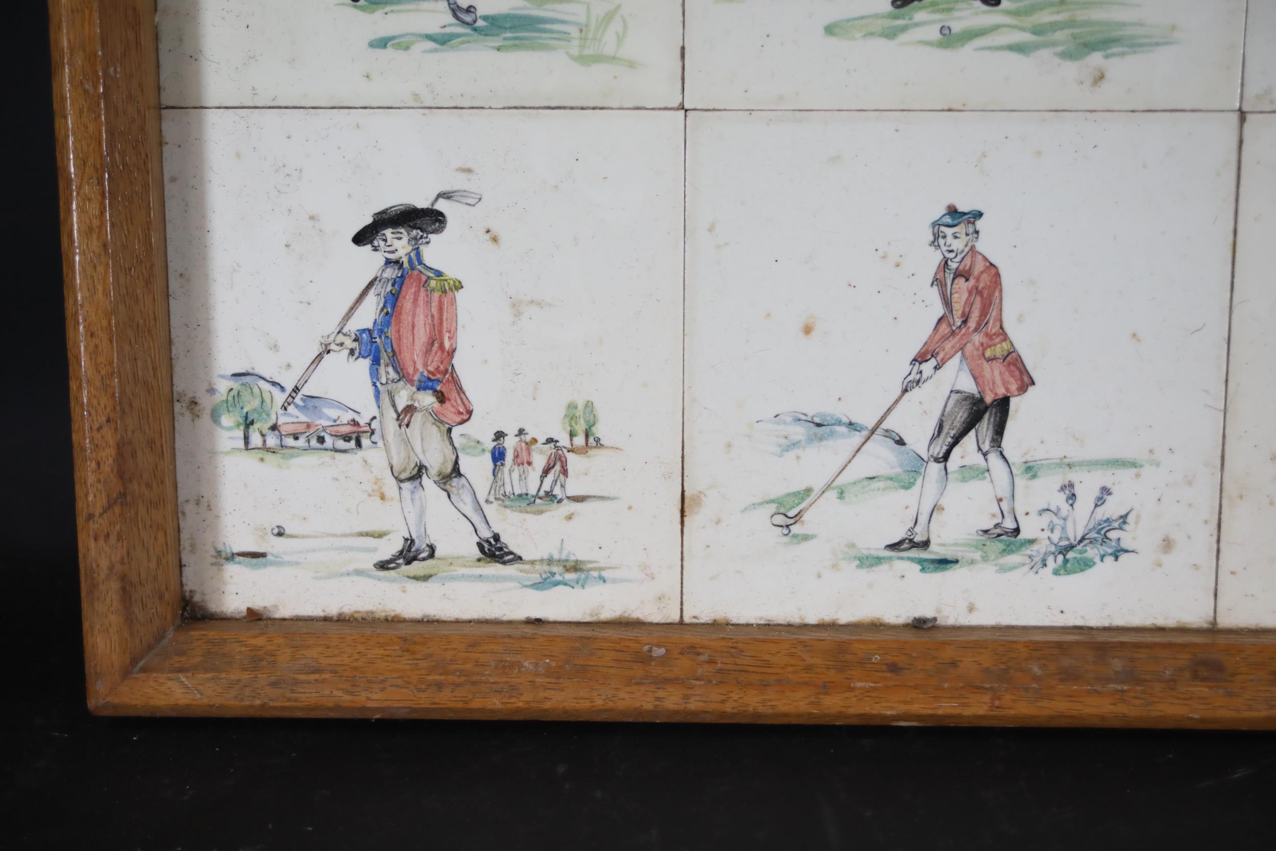 Victorian Tiles of Golf Scenes in a Wooden Tray - Image 6 of 9