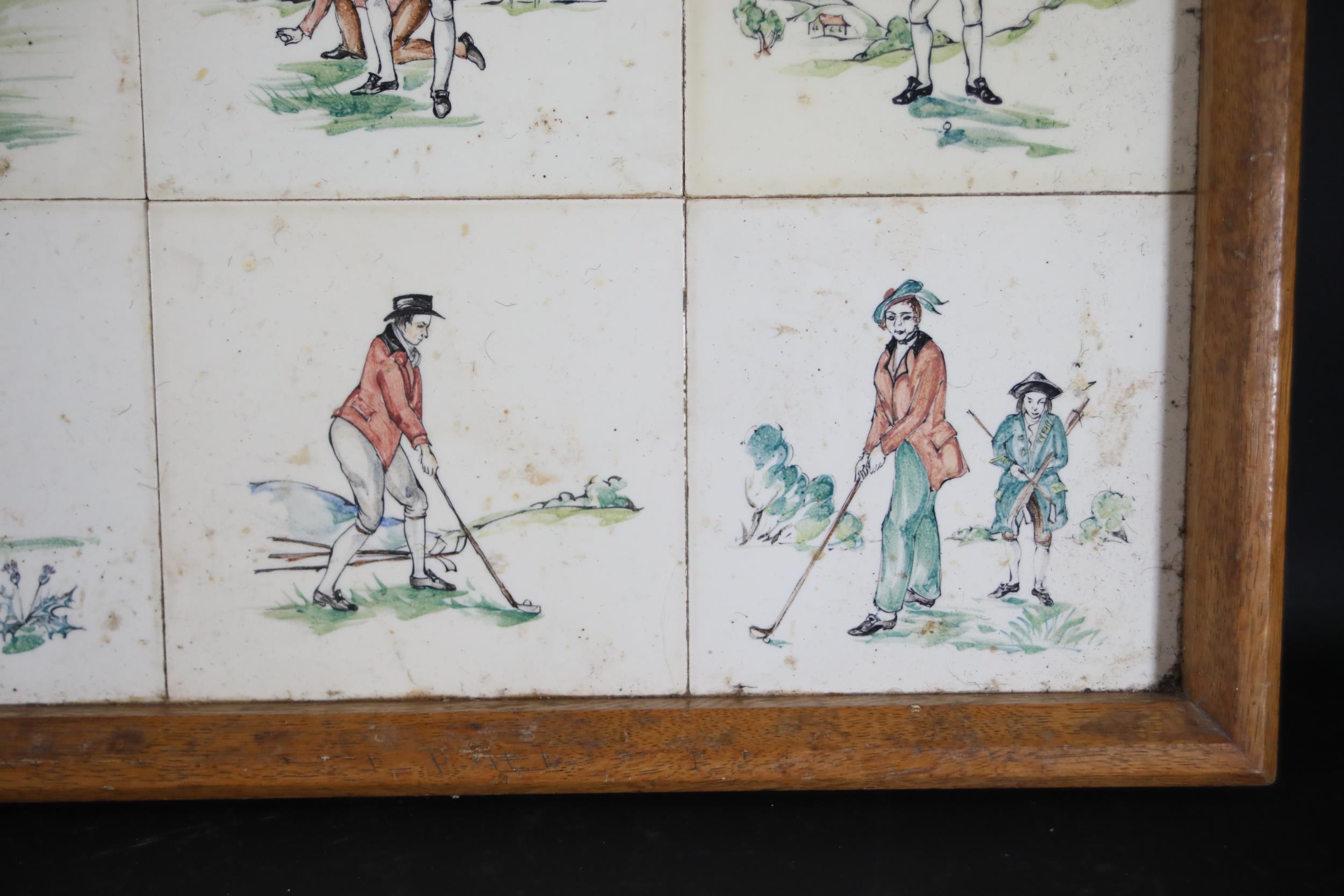 Victorian Tiles of Golf Scenes in a Wooden Tray - Image 5 of 9