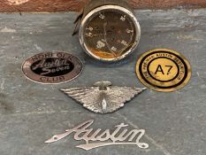 Four Austin Car Badges and Early Smith Speedometer&nbsp;