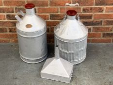 Two Pre-War 5 Gallon Petrol Drums and Funnel (3)