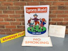 Tin Lyons Ice Cream Sign, Two Warning Signs Etc