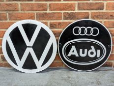 Two Painted VW/Audi Circular Wooden Signs
