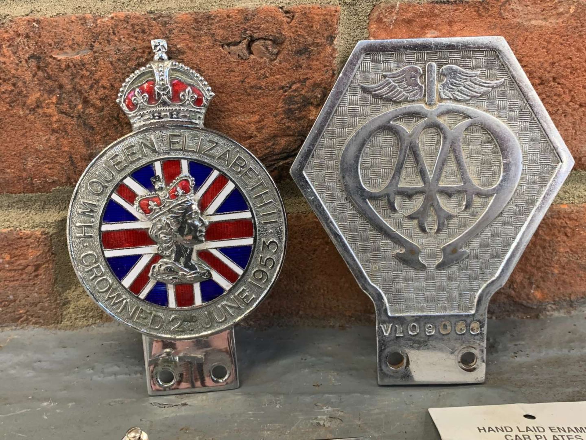 AA Badge, Queen Elizabeth Coronation Badge and Two Union Jack Badges (4) - Image 2 of 3