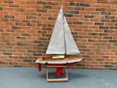 Large Painted Wooden Remote Controlled Pond Yacht