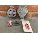 AA Badge, Queen Elizabeth Coronation Badge and Two Union Jack Badges (4)