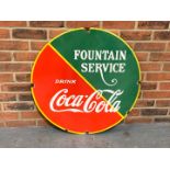 Enamel Circular Coca Cola Fountain Service Sign