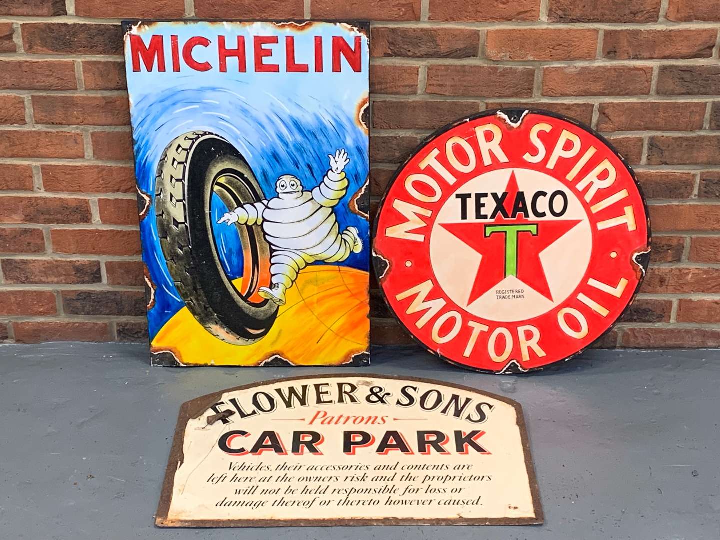 Two Wooden Signs Michelin and Texaco and Metal Car Park Sign (3)&nbsp;