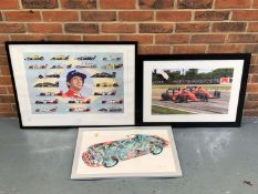 Three Framed Prints, Senna “Driven” 1990 Mexican Grand Prix and Ferrari Print