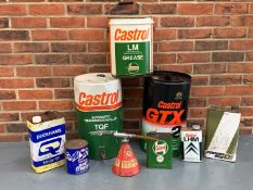 Eight Vintage Oil/Grease Cans, Castrol, Redex Etc