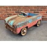 Vintage Tin Plate Blue and Red Childs Pedal Car (For Restoration)