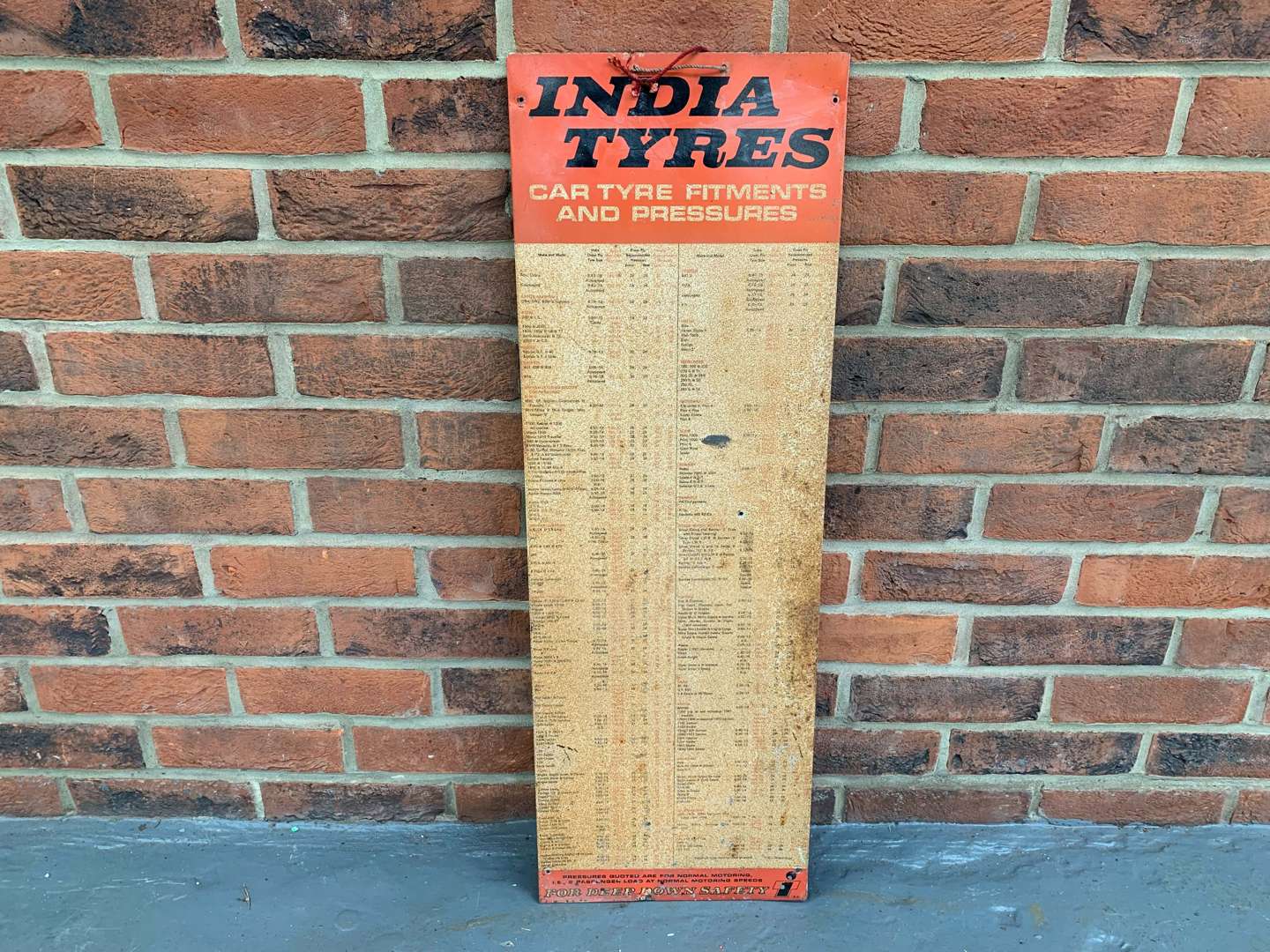 Original Tin India Tyres Pressure Chart