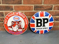 Two Enamel BP and Esso Convex Signs