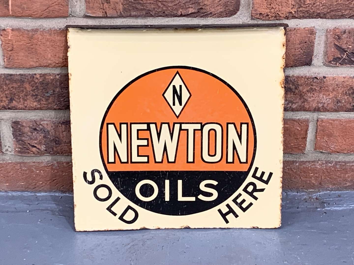 Enamel Newton Oils Sold Here Flange Sign - Image 2 of 2